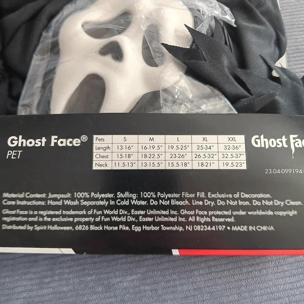 Spirit Halloween Ghost Face Pet Dog Costume Size Medium Scream